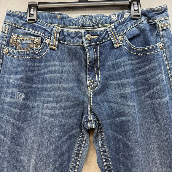 Miss Me Jeans Women's 33 (16) Blue Boot Cut Cow Print Western Preppy Blingy - Picture 4 of 15